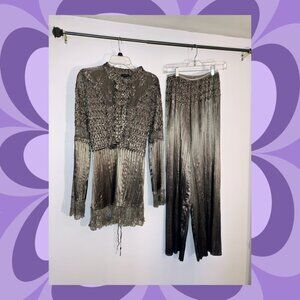Komarov Designer Gold Two Piece Blouse and Pants Set, LARGE